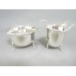 BIRMINGHAM SILVER CREAM JUG & SUGAR BASIN dated 1935/6, makers Adie Brothers, castellated rims and