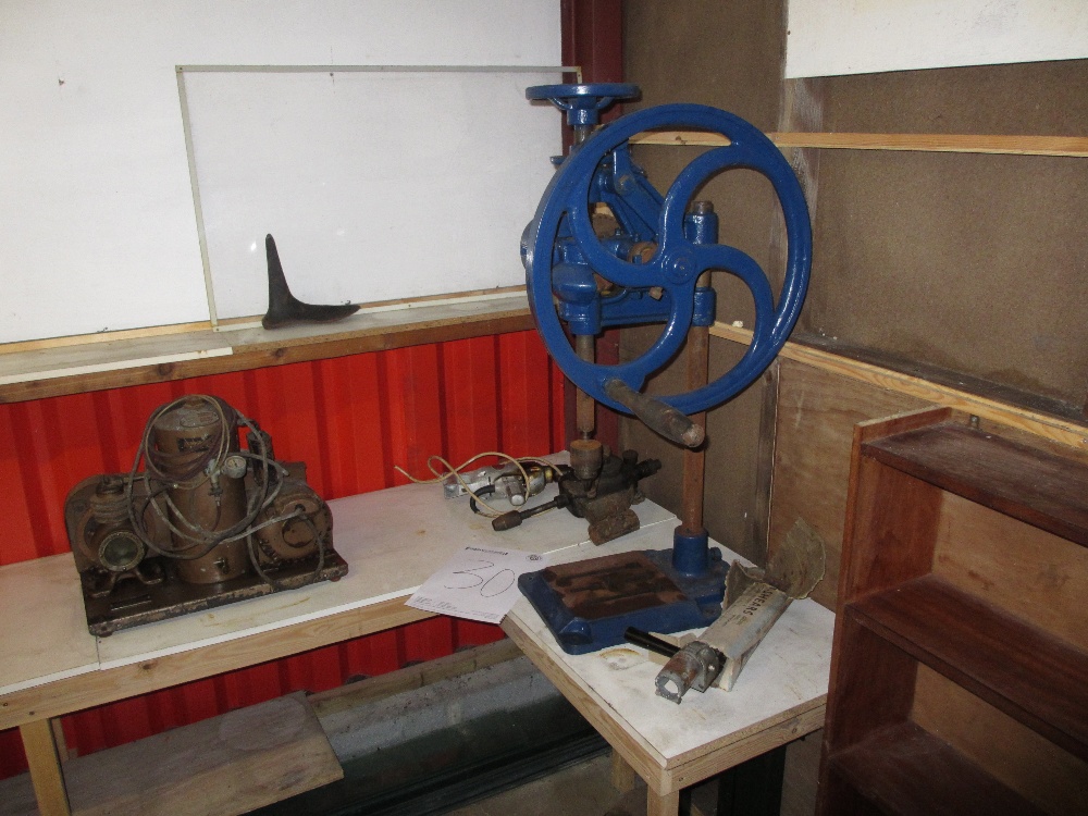 HAND DRIVEN PILLAR DRILL, Aerograph compressor ETC