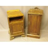 EDWARDIAN BEDSIDE POT CUPBOARD and a vintage oak example, 80 and 74cm heights respectively