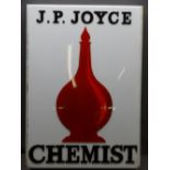 VINTAGE PERSPEX 'J P JOYCE' CHEMIST SHOP SIGN, rectangular white with central red chemist's carboy