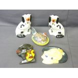 STAFFORDSHIRE WARE, pottery wall masks, a quantity including a colourful hen on nest, pair of Arthur