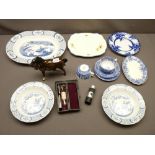 ROYAL DOULTON PRANCING STALLION, quantity of blue and white china, vintage ear piercing kit and a