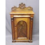 NEAT SINGLE DOOR MAHOGANY VICTORIAN CHIFFONIER with carved back rail and single frieze drawer over