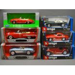 MINT & BOXED 1/18TH SCALE DIECAST VEHICLES by Burago (three), Road Signature Collection (two) and