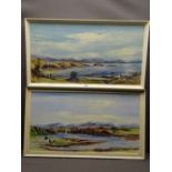 G A LLOYD oils on board, a pair - Menai Straits and Suspension Bridge and Anglesey seascape with