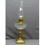 BRASS BASED VICTORIAN OIL LAMP with cut glass clear font, 60cms overall height