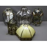 FIVE MODERN CEILING & HALL LIGHT LAMP SHADES including two bevelled edge glass examples, two blown