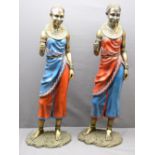 AFRICAN TRIBES WOMAN PLASTER FIGURINES, a pair, 78cms H