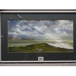 JOHN PELL acrylic - Tremadog Bay from Black Rock, signed, 19.5 x 40cms (requires renewal of glass)