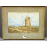 W R HOYLES watercolour - 'Windmill near Holyhead', label verso signed, 21.5 x 32cms