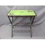 VINTAGE FOLDING BAMBOO COACHING TABLE with panda stencil decoration to the top, 67cms H, 71cms W,