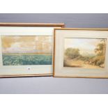 J AITKEN watercolour - seascape with sailing boats and mountains to the background, signed and dated