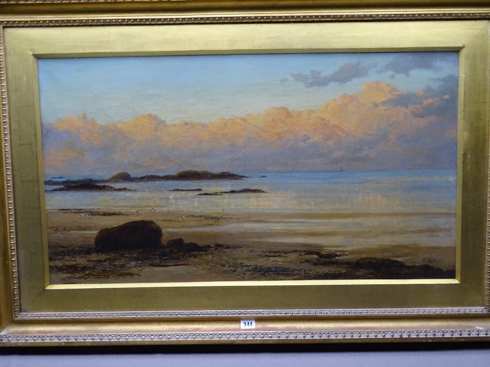 EDITH BULLOCK oil believed on canvas under glass - expansive sunset coastal scene with fine