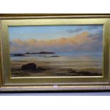 EDITH BULLOCK oil believed on canvas under glass - expansive sunset coastal scene with fine