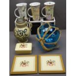 LARGE BLUE GLASS FISHING FLOAT, German type stein, Dunoon fine china mugs and Ridgways