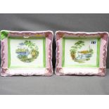 SUNDERLAND LUSTRE PLAQUES - a pair, both featuring romantic couple scenes, marked 'Falconer D and