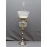 20TH CENTURY EPNS & GLASS OIL LAMP, segmented candlestick type base with cut clear glass font and