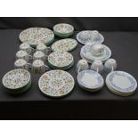 LOT WITHDRAWN - MINTON HADDON HALL & WEDGWOOD PETRA BONE CHINA TEAWARE - 32 pieces (cups and two