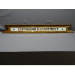 ORIGINAL VINTAGE DISPENSING DEPARTMENT CHEMIST SHOP SIGN, shaped mahogany with bevel edged glass