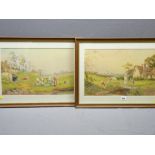 H MURRAY watercolours, a pair - genre scenes of children and cattle, 28 x 43cms