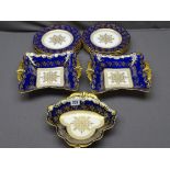 AYNSLEY PORTLAND DESERT SERVICE, 13 pieces in Cobalt Blue and gilt to include a pair of 25cms across