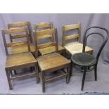 FIVE MIXED ANTIQUE OAK FARMHOUSE CHAIRS and an ebonized bentwood side chair