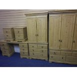 FIVE PIECE MODERN PINE EFFECT BEDROOM SUITE including two press type wardrobes, double doors with