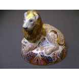 ROYAL CROWN DERBY LION PAPERWEIGHT WITH GOLD STOPPER