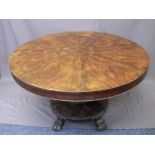VICTORIAN MAHOGANY TILT-TOP BREAKFAST TABLE, segmented figured veneer, 128cms D top on circular