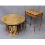 INDIAN CARVED HARDWOOD ELEPHANT TABLE and small Edwardian side table, the former having 73cms D