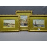 E YOUNG three watercolours - boating scenes, all in matching gilt frames, signed and dated 1901,
