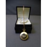 HARRINGTON & HALLWORTH HALF HUNTER POCKET WATCH & FOB CHAIN, reproduction unmarked yellow metal case