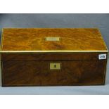 EXCELLENT VICTORIAN BURR WALNUT & BRASS BANDED WRITING SLOPE, tooled leather interior writing