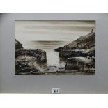 ALYN DAVIES sepia watercolour - 'The Harbour at Porth Gain', signed, 23 x 34cms