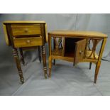 LATE VICTORIAN ROSEWOOD TWIN-FLAP WORK TABLE and a Regency style rectangular book table, 71.5 and