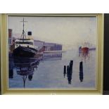 WELSH SCHOOL oil on board - dockyard scene with ships, 49 x 60cms