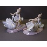 LLADRO - two similar figures of ballet dancers and swans