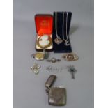 VICTORIAN & LATER JEWELLERY & COLLECTABLES including a silver fob on chain, Vesta case,