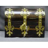 COROMANDEL & BRASS MOUNTED VICTORIAN DOME TOP STATIONERY BOX with key, 16.5cms H, 23.5cms W, 12.5cms