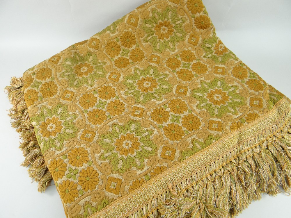 ANTIQUE FLORAL BROCADE QUILT in oranges and green palette