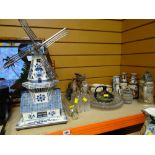 ASSORTED CERAMICS & GLASS including blue and white Delft table lamp in the form of a windmill,