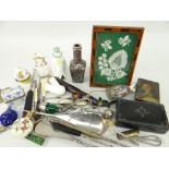 ASSORTED SMALL COLLECTABLES including Bavarian ceramic and wood smoking pipe, painted lacquer box,