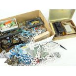 ASSORTED SMALL COLLECTABLES including costume jewellery, brass tin of smoking items including