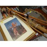 ASSORTMENT OF WOODEN WALKING STICKS, parasol, framed photograph of Roy Rogers and Trigger, small
