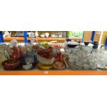 ASSORTED COLOURED & CLEAR GLASS including drinking glasses, ruby glass ETC