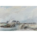 LESLIE MOORE watercolour - waterways scene with sailing boats, title faded verso on Royal