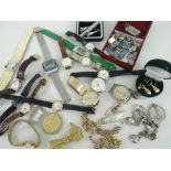 ASSORTED MODERN QUARTZ & VINTAGE WRIST WATCHED & COSTUME JEWELLERY including a quantity of silver