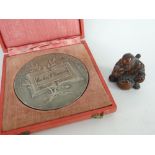 FRENCH BOXED WHITE METAL MEDALLION-ALLIANCE FRANCAISE engraved 'Miss Mary Fazackerley grand