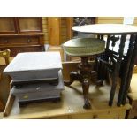 ASSORTED SMALL FURNITURE including pair of footstools, brass benares table, tripod stool