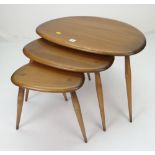 NEST OF ERCOL PEBBLE OCCASIONAL TABLES, largest 65cms wide